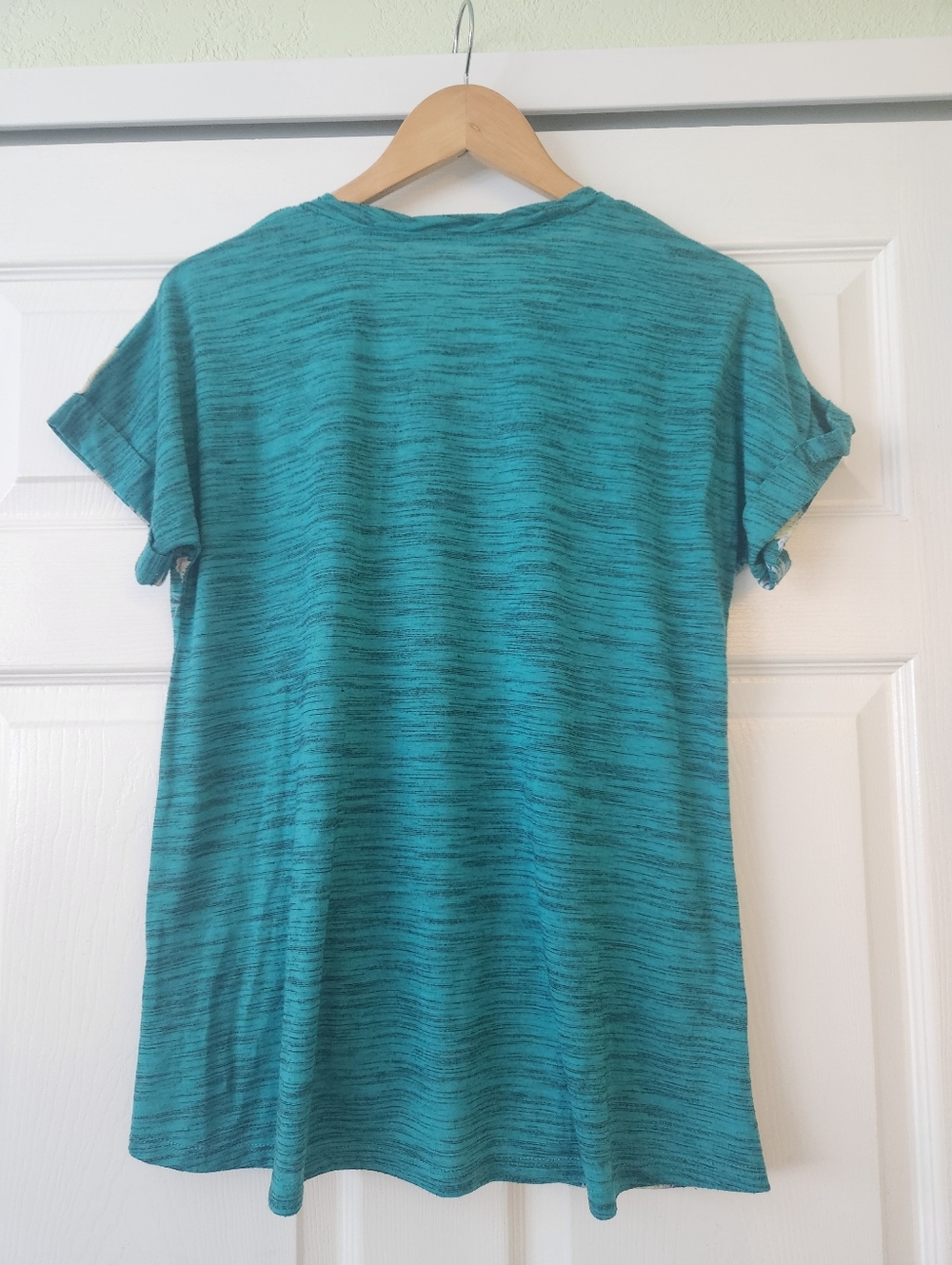 Disney Teal Floral V-Neck Knot Front Short Sleeve Tee - Women's Large - Picture 4 of 7